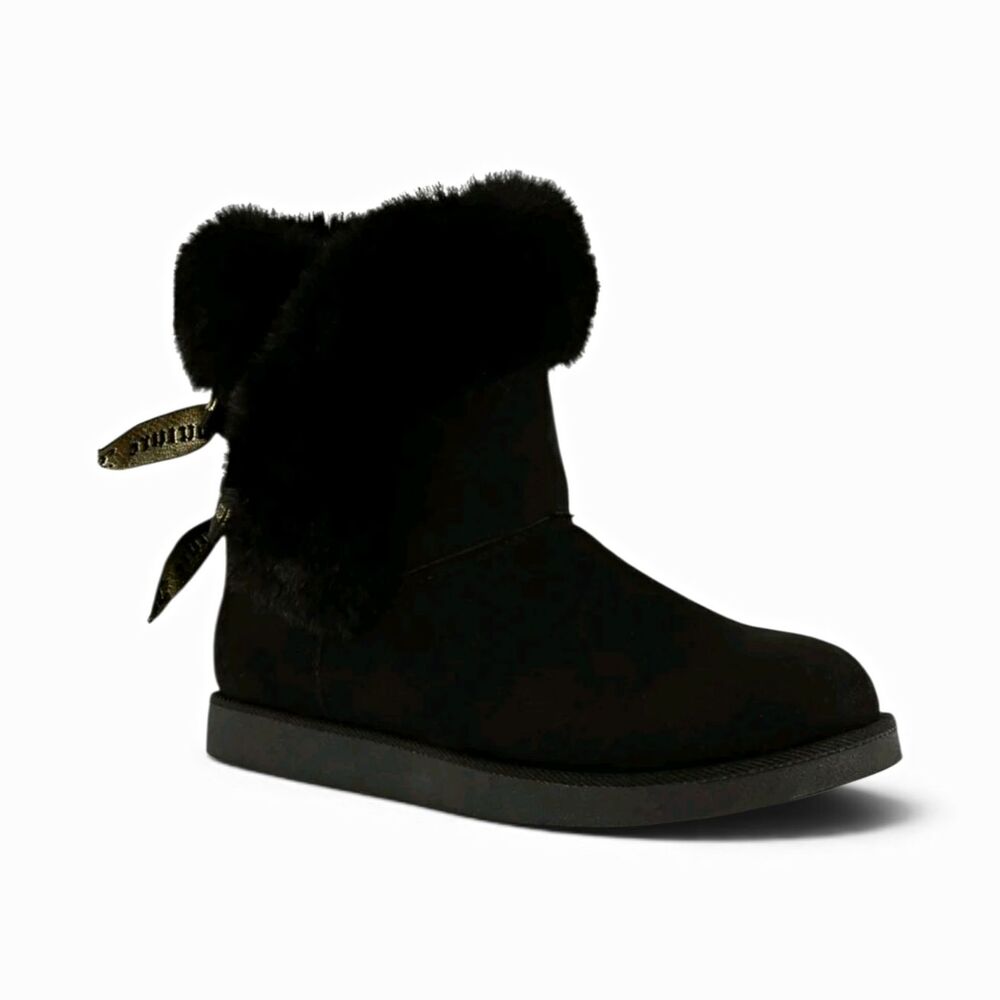 Juicy Couture Women’s Black JC-King 2 Ankle Bootie Faux Fur Trim Logo Bow 6